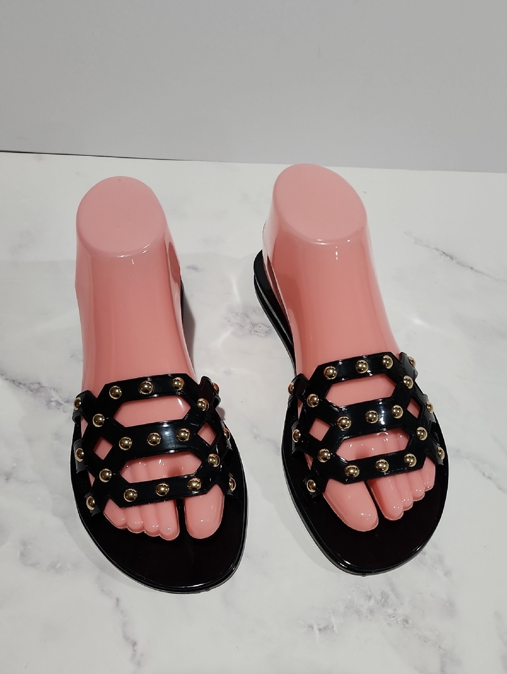 Vince Camuto Black Slide Sandals with Gold Accents Never Worn